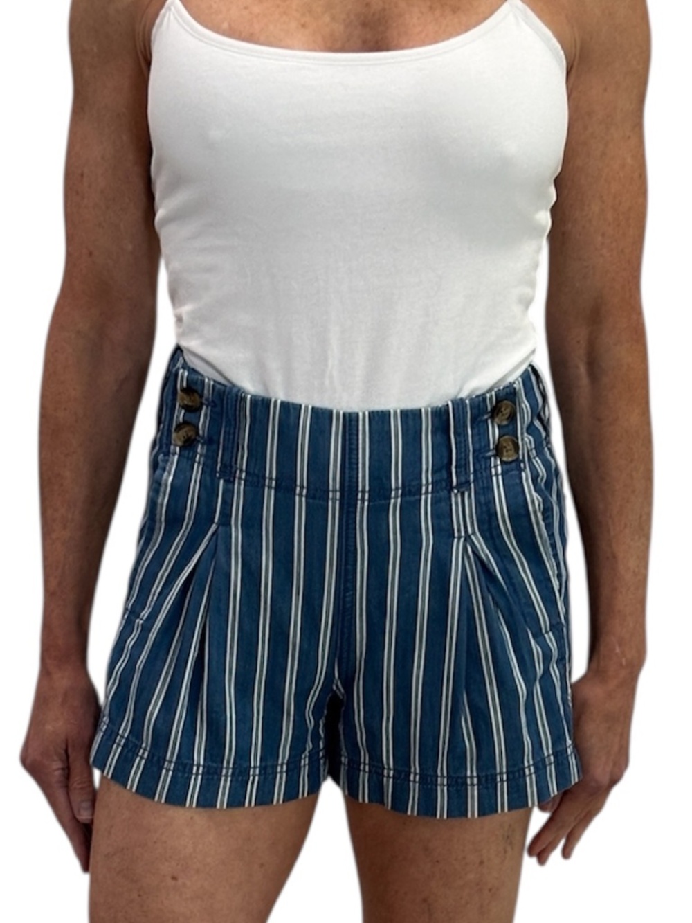 American Eagle Outfitter High-Waist Pleated Shorts - Blue & White Size 2